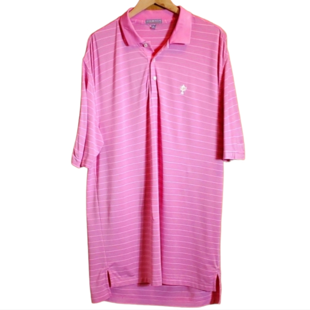 PETER MILLAR M SUMMER COMFORT PINK & GREEN STRIPPED POLO SHIRT
